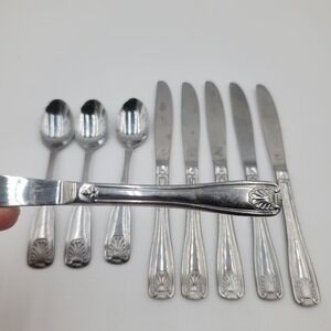 9pc Walco Fanfare Stainless Flatware Knives Teaspoons Shell Scallop ABC 28 18CR